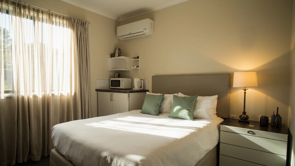 Sunlit studio unit at Four Seasons Motel NZ looking out onto Thermal Explorer Highway greenery.